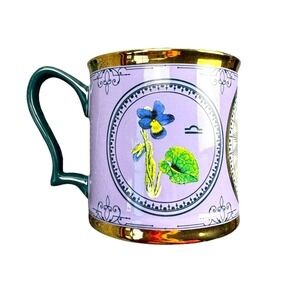 Libra Zodiac Mug Victorian Trading‎ Co Celestial Astrology Gold Rim Green 12oz